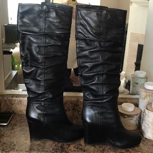 Size 40 scrunchy Black Prada Wedge Boots